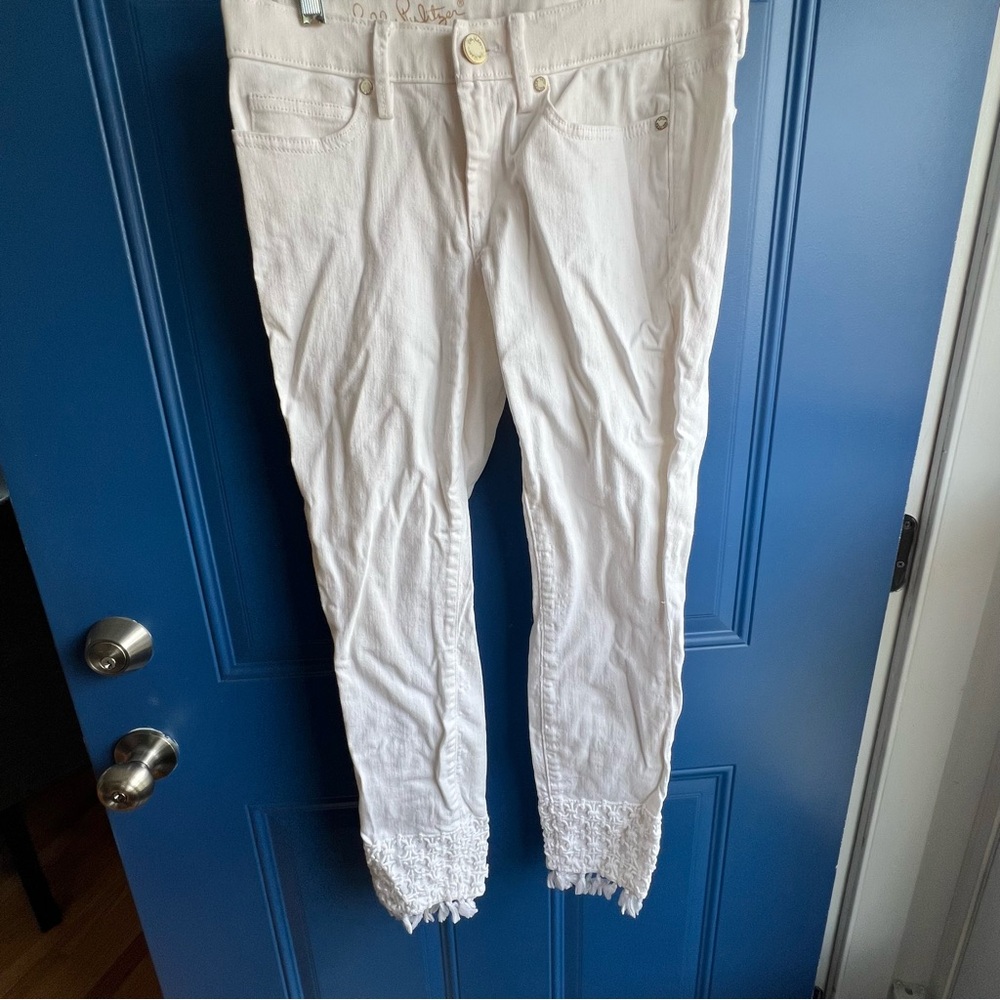 Lilly Pulitzer Women South Ocean Skinny Crop Jean Size 2 White Stretch
